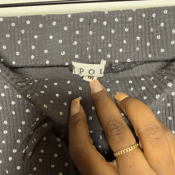 POL Women 100% Cotton Pants Gray Floral Polka‎ Dot Ribbed Wide Leg Hippie Boho - Image 5