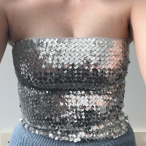 Glamorous Silver Sequin Crop Top - Image 2