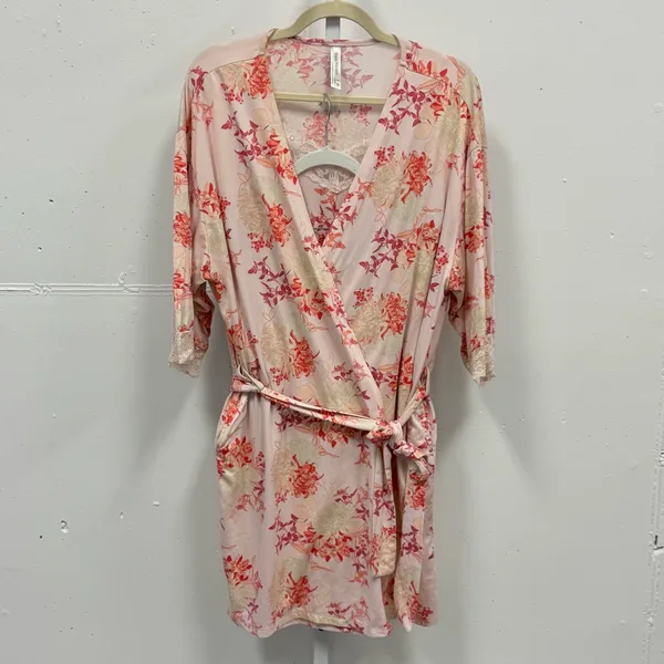Flora Nikrooz Floral Sabrina Printed Travelset Pajama Pink Blush Top Shorts Robe - Image 2