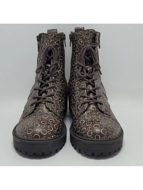 Guess Los Angeles Womens Brown Logo Ankle Combat Lace Up Boots Side Zip Sz 8.5M - Image 3