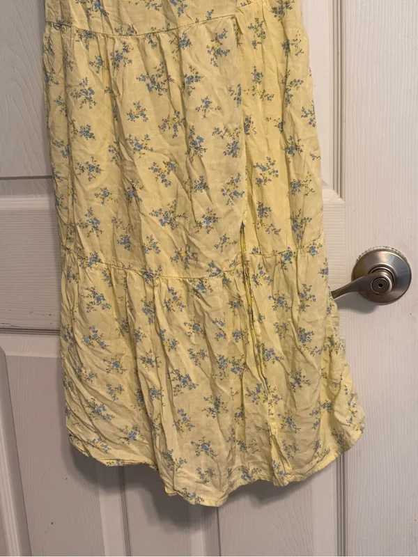 Hollister Pale Yellow Blue Floral Print Adjustable Strap Open Back Slip Dress XS - Image 6