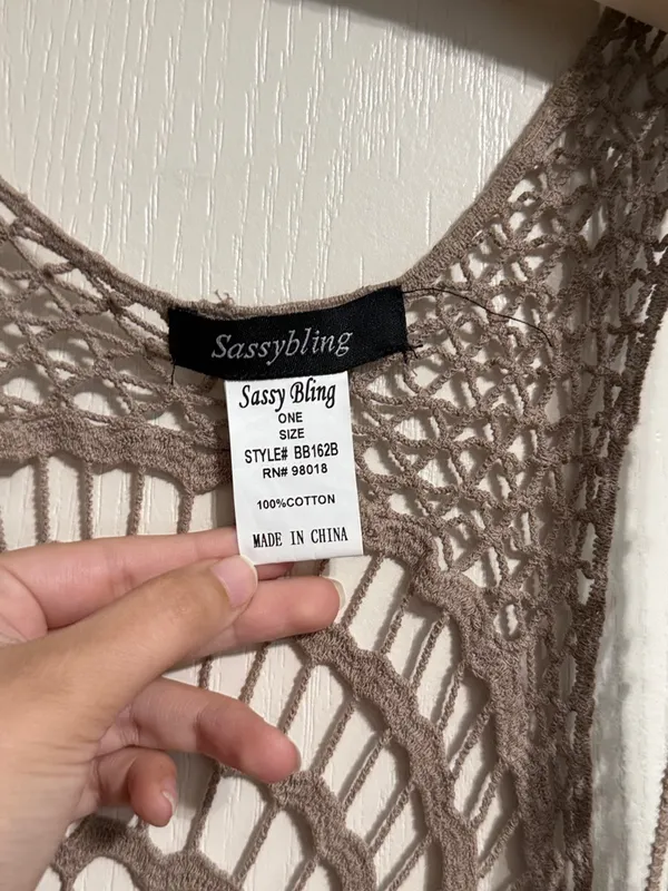 💖 Tan Sheer Open Knit Crochet Fringe‎ Duster Vest Boho Western Festival Hippie - Image 4