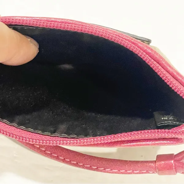 Coach Poppy Jacquard Monogram Signature‎ Small Wristlet Beige Pink Zip Pouch Bag - Image 3