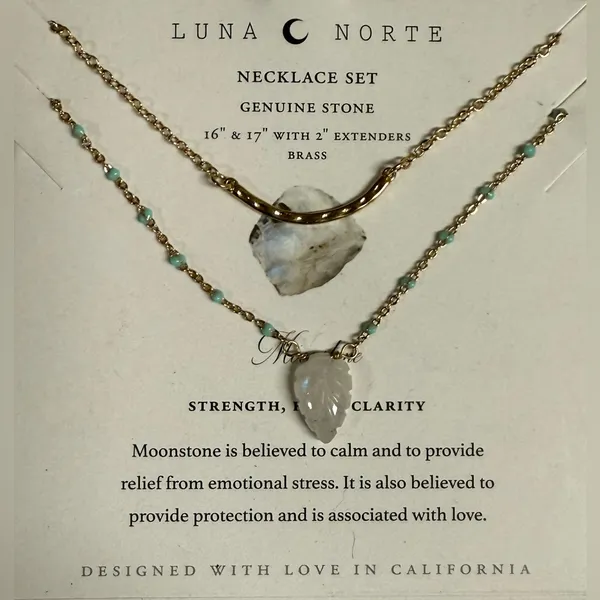 Luna Norte Moonstone Layered Necklace Set | Genuine Gemstone Brass Jewelry - Image 2