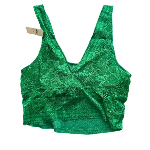 Aerie NWT Waffle Knit Lace V Back Longline Bralette Bra Green Size Medium M NEW - Image 8