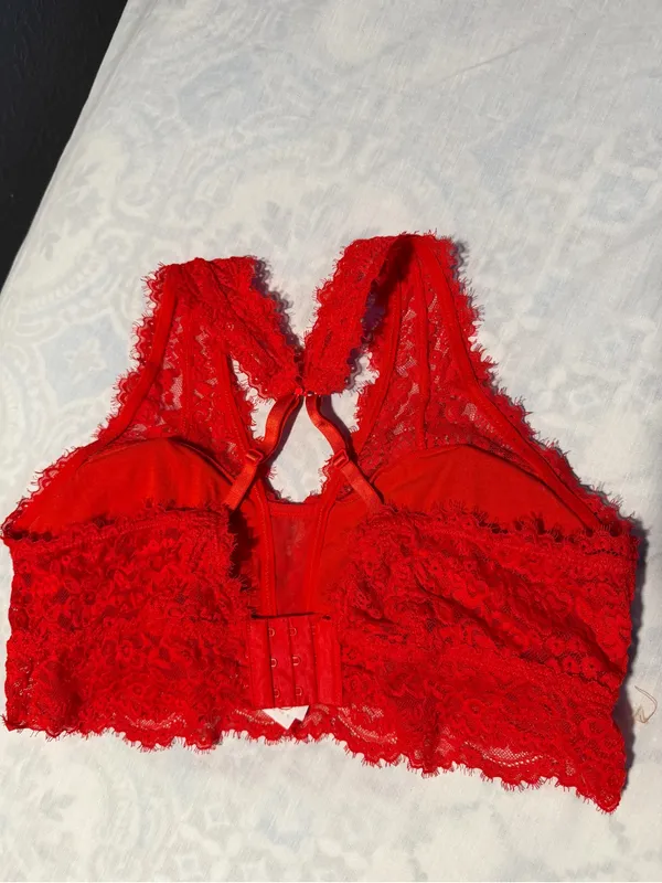 aerie Red Lace Longline Bralette size L - Image 6