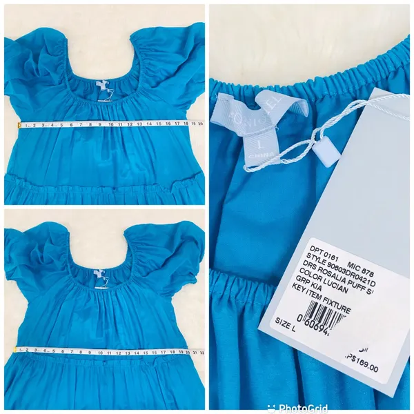 ANTONIO MELANI Puff Sleeve Midi Dress Small Turquoise‎ Blue Tiered Silk Cotton - Image 12