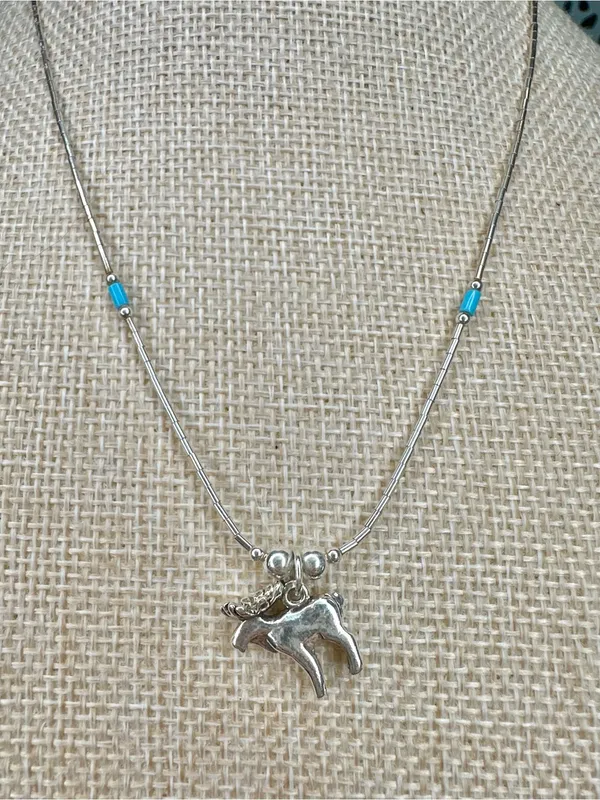 Liquid Sterling Silver Moose Charm Turquoise Bead 16” Screw Clasp Necklace - Image 3