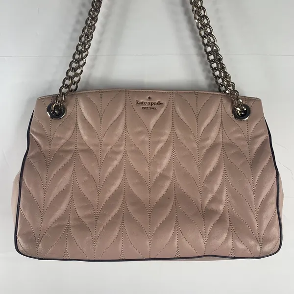 Kate Spade Large Shoulder Bag Briar Lane Quilted Emelyn Pink Leather Gold Chain - Image 4