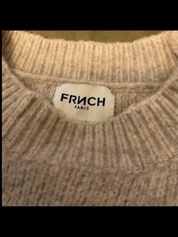 FRNCH Paris Cream Textured Heart Knit Crewneck Sweater Medium - Image 4