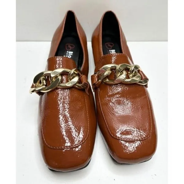 Blondo Sonny Waterproof Brown Patent‎ Chain Loafers Square Toe Shoes Size 5 - Image 5
