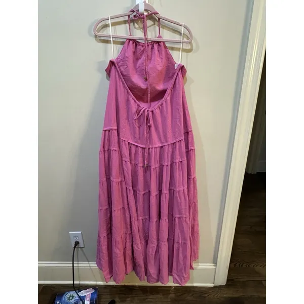 NEW Free People Somewhere Sunny Maxi Dress Pink Halter Tiered Drop Waist Size XL - Image 4