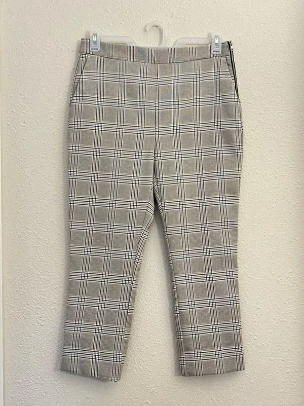 Zara Plaid Ankle Pants in Gray Size Large - Image 3