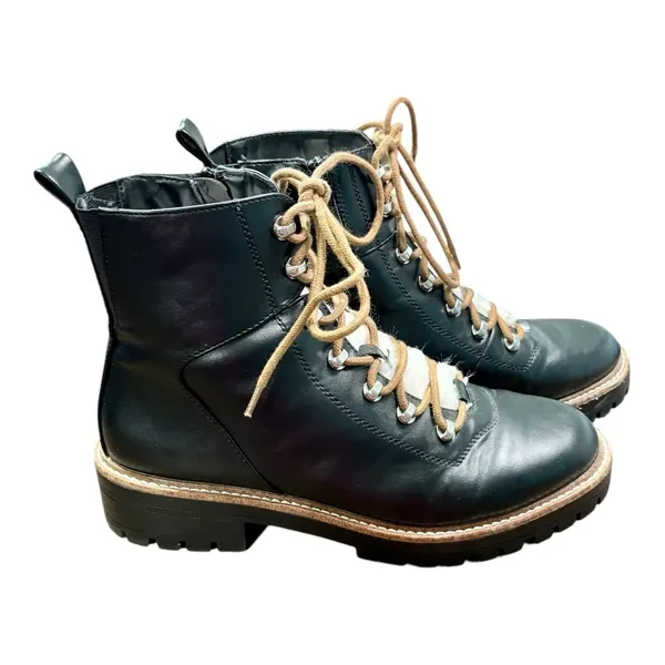 A New Day Combat Boots Womens 10 Black Faux Fur Trim Lug Sole Zipper Hiking Moto - Image 3