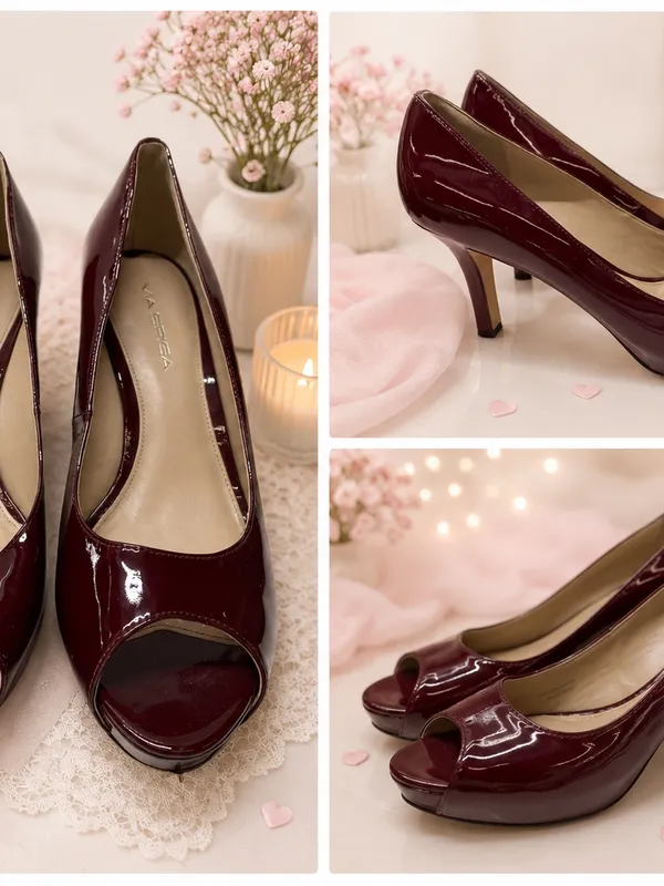 Via Spiga Women's Burgundy Patent Peep-Toe Pumps - Image 2