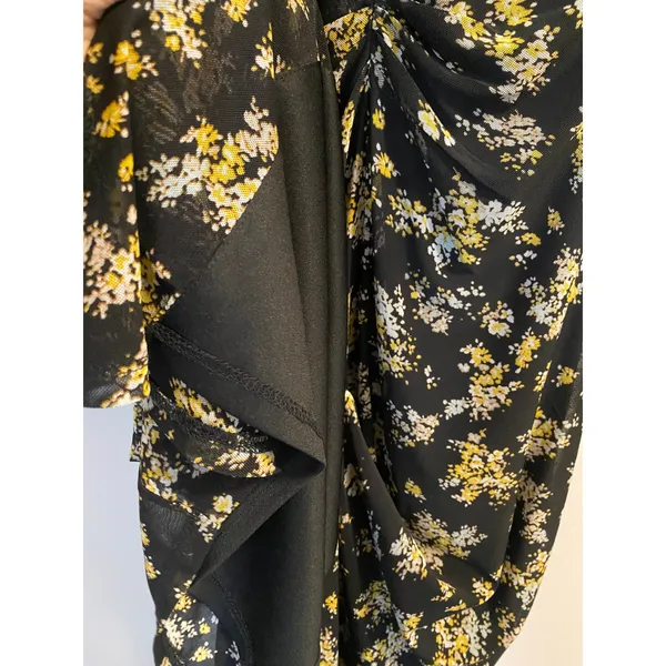 AFRM Tezza Black & Yellow Floral Ruched Mesh Midi Long Sleeves Dress Womens XS - Image 7