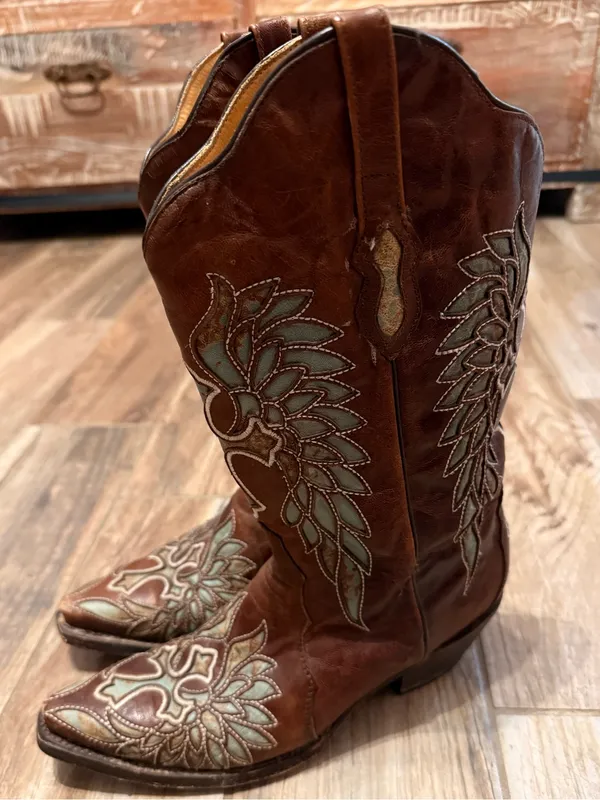 Rock N Soul Couture Turquoise Cross Wings Handmade Women's Cowboy Boot - Image 3