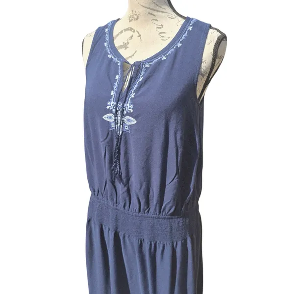 J.Jill Embroidered Dress‎ Sleeveless Navy Blue Casual Women's Small - Image 4
