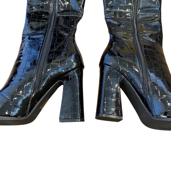 Princess Polly Mercury Knee High Boots Croc Print Black - Image 4