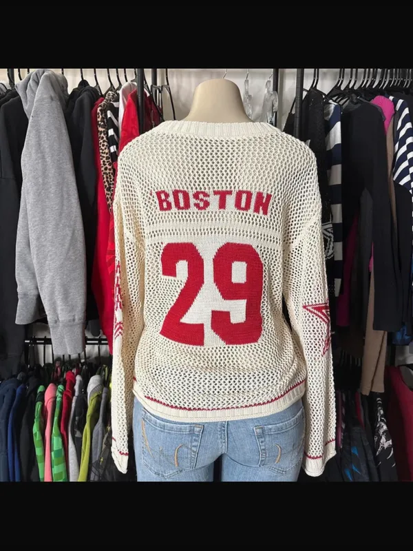 Y2k Graphic Oversized Crochet Jersey Shirt V Neck Long Sleeve Knit Pullover S - Image 10