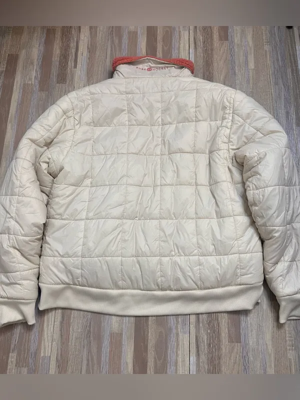 Pure Hockey Cream Quilted Pullover Jacket with Coral Sherpa Interior Women’s Med - Image 10
