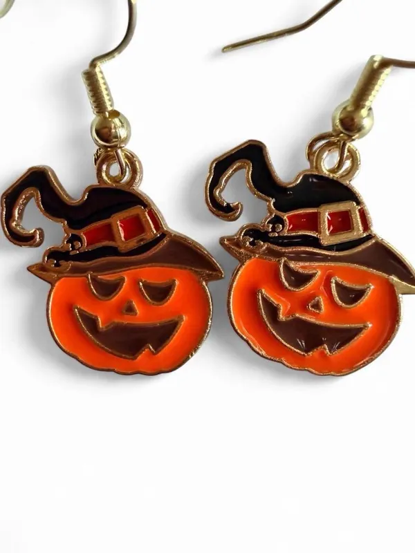 Handmade Witch Hat Pumpkin Enamel Earrings 🎃 - Image 2