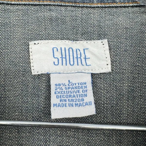 Shore Denim Jacket Women Size L Medium Wash Stretch Button Front Classic Boho - Image 5