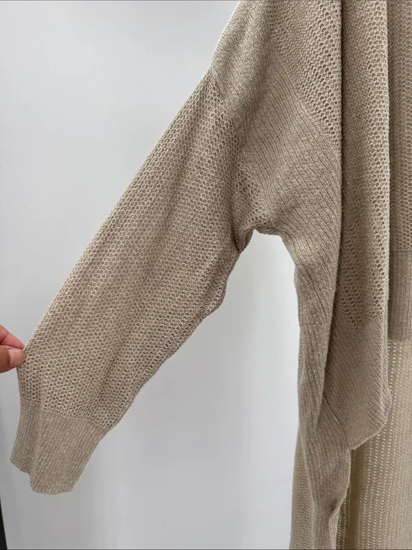 Pull&Bear oversized fine-knit sweater dramatic high-low asymmetrical hem linen S - Image 8