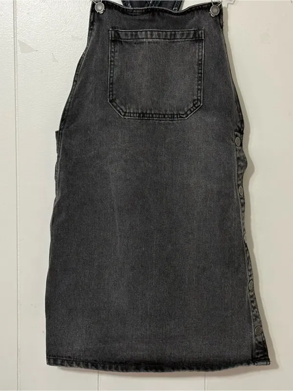 Free People Rocky Mountain Denim Overall Dress Charcoal Gray Sz 8 Snap Side Mini - Image 4