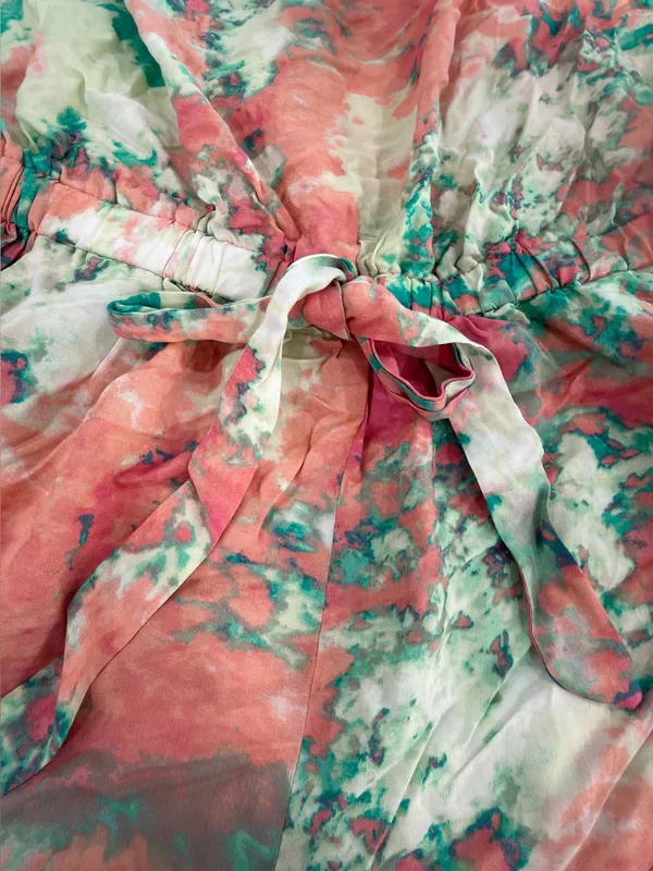 BeBop Coral & Teal Tie-Dye Halter Romper - Image 4