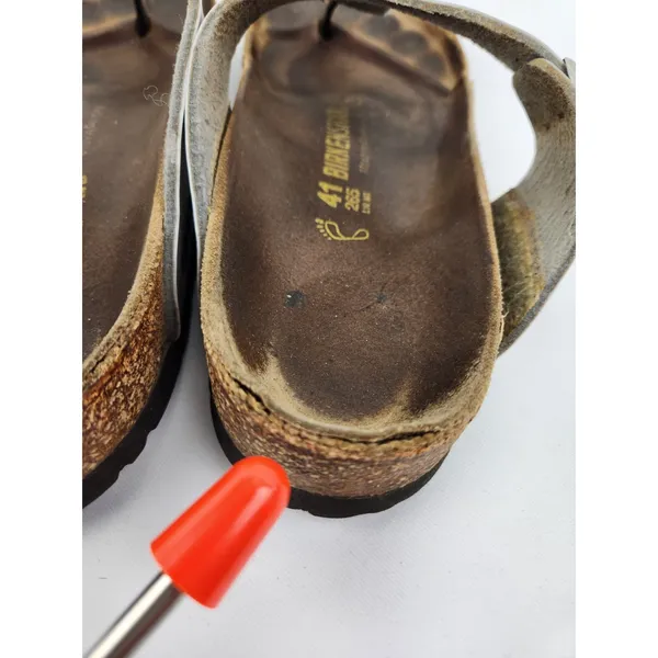 Birkenstock Gizeh‎ Womens Silver Leather Slide Sandals, Size US 10 EU 41 - Image 7