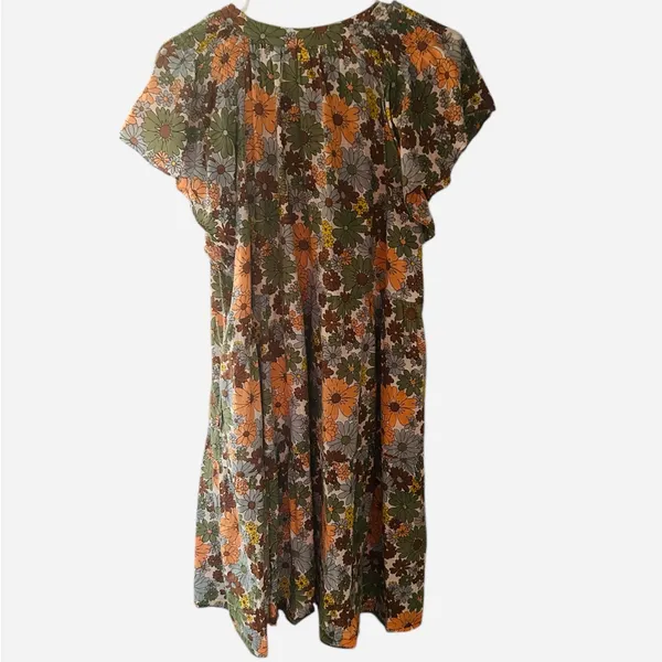 Uncle Frank Floral Tiered Buttons Flutter Sleeve Dress with pockets J12 - Image 2