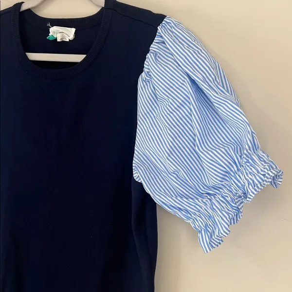 Anthropologie Blue Puff Sleeve Layered Sweater Blouse Preppy Sz XL - Image 2