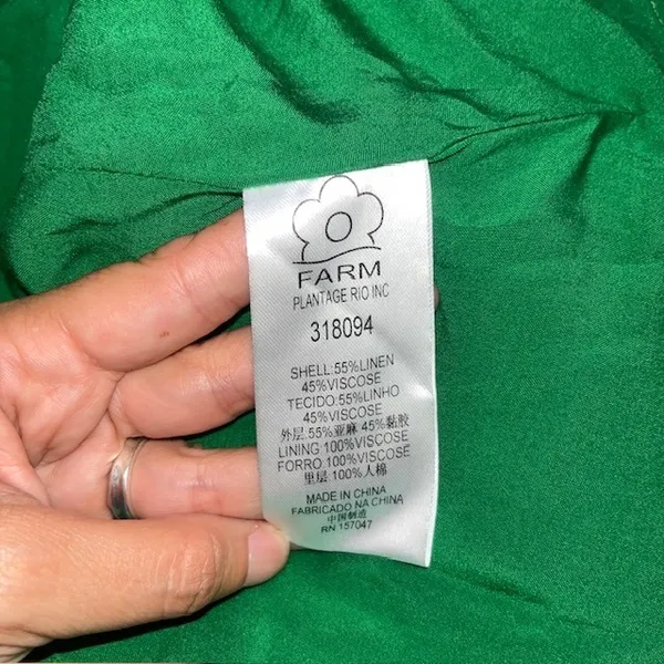 Farm Rio Lea Leaf Mini Dress One Shoulder Linen‎ Blend Green Small - Image 10