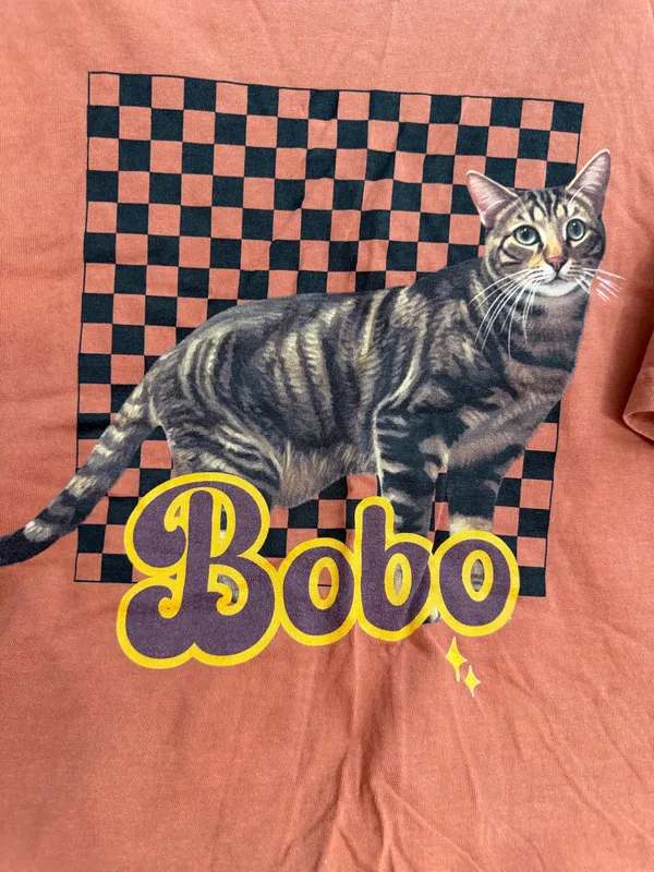 Comfort Colors Rust Orange Cat Graphic Tee with Bobo Script - Image 2