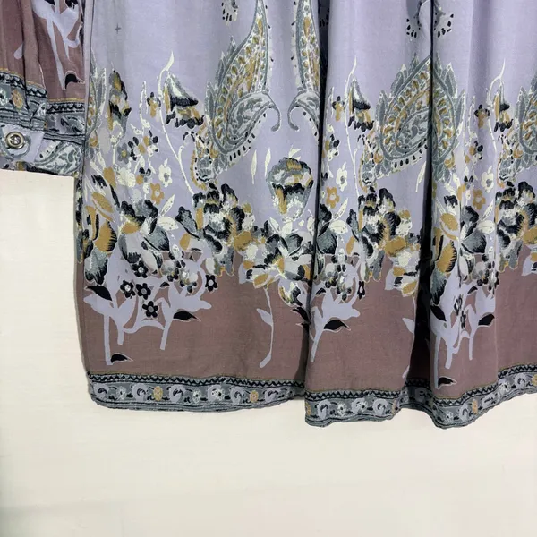 Free People Purple‎ Paisley Floral Boho Mini Dress Long Sleeve Babydoll Tunic XS - Image 5