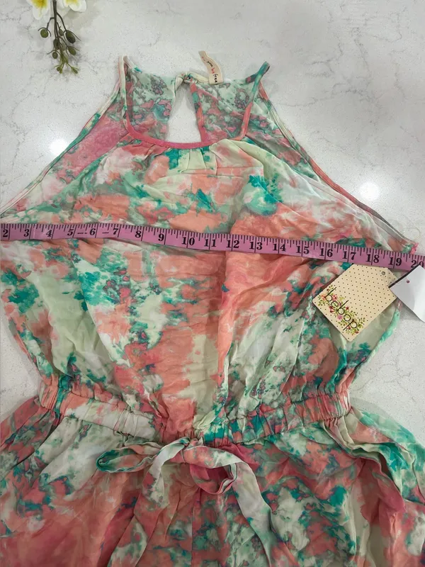 BeBop Coral & Teal Tie-Dye Halter Romper - Image 8