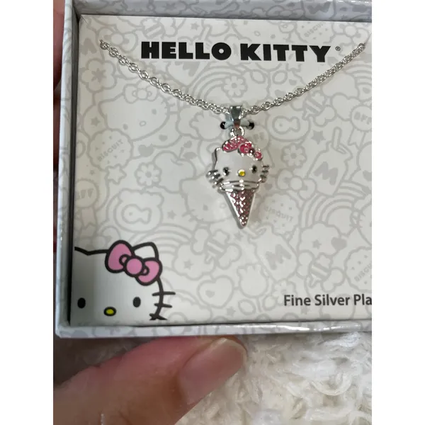 Sanrio Hello Kitty Brass Enamel Pink Ice Cream Cone Pendant Necklace NEW - Image 6