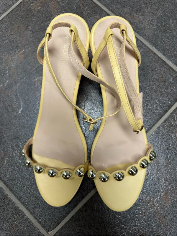 Tuckernuck Ava Heels Open Toe Ankle Strap Sandals Light Butter Yellow 6.5 $275 - Image 15
