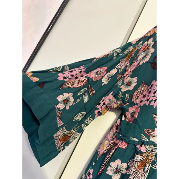 Floral Print Teal Surplice Wrap Blouse 1X By Maurices With 3/4‎ Sleeves & Empire - Image 5