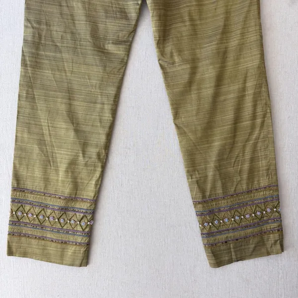 Muse 2 Piece Pant Set Womens 8 Green 100% Silk Beaded Embroidered Crop Top Pants - Image 8