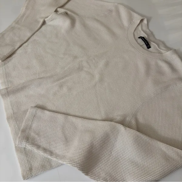 Abercrombie White Long Sleeve Waffle Crewneck Shirt - Image 2