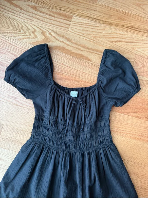 Sunday Best Aritzia Black Smocked Puff Sleeve Mini Dress XS - Image 2