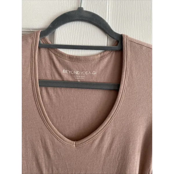 Beyond Yoga Ruched Side Bodycon Dress Womens XS Pink Pima Cotton V-Neck Mini - Image 3