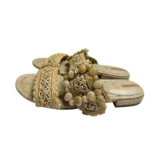 Sam Edelman Elisa Natural Raffia Slide Sandals Size 6.5 Beaded - Image 4