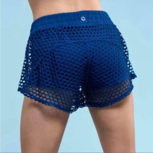 Popflex Secret Run Shorts Blue Mesh Overlay Athletic Shorts Size 6 - Image 2