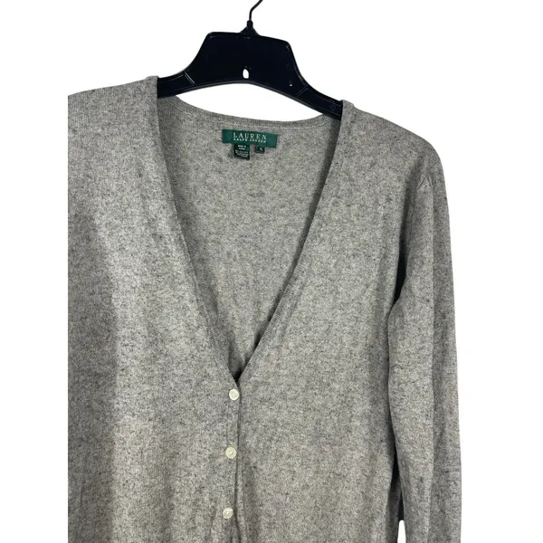 Lauren Ralph Lauren Gray Silk Cashmere Cardigan Sweater XL - Image 3