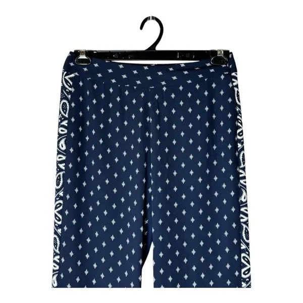 Cabi Pants Women 2 Navy Blue White Geometric Track‎ Star Flowy Wide Leg Trousers - Image 4