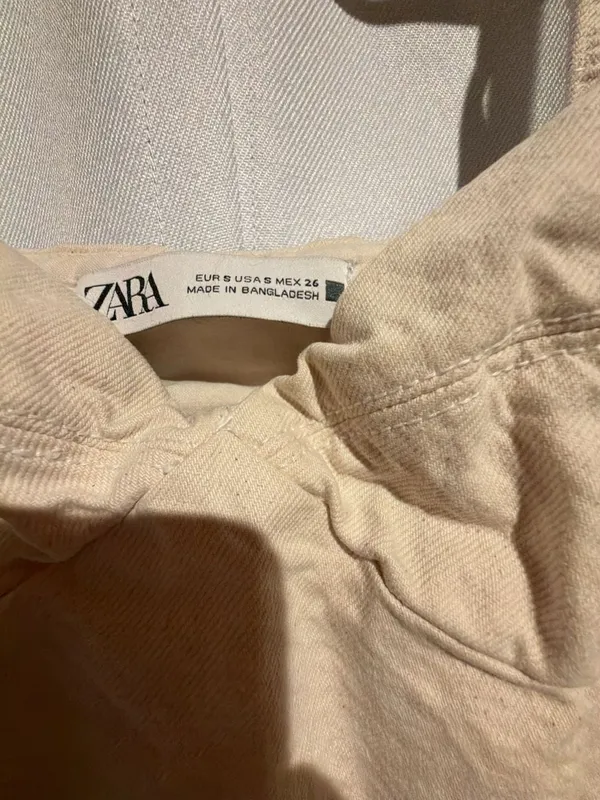 Zara Midi Dress Size S Beige Bustier Raw Hem Denim - Image 2