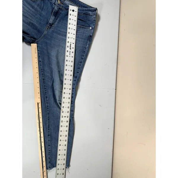 Women's LEVI'S 721 High Rise Skinny Cropped Jeans Size 32 Zip Blue Fringe‎ - Image 8